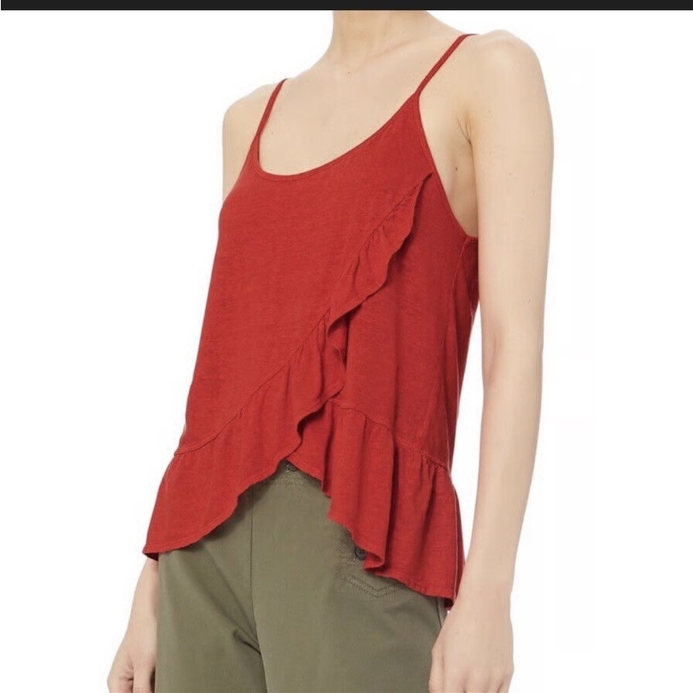A.L.C. Bold Red Linen Ruffle Ava Linen Tank Top - Small